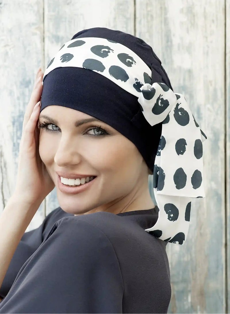 Rung Yanna Navy Polka Dot Bamboo Headwear - Image 1