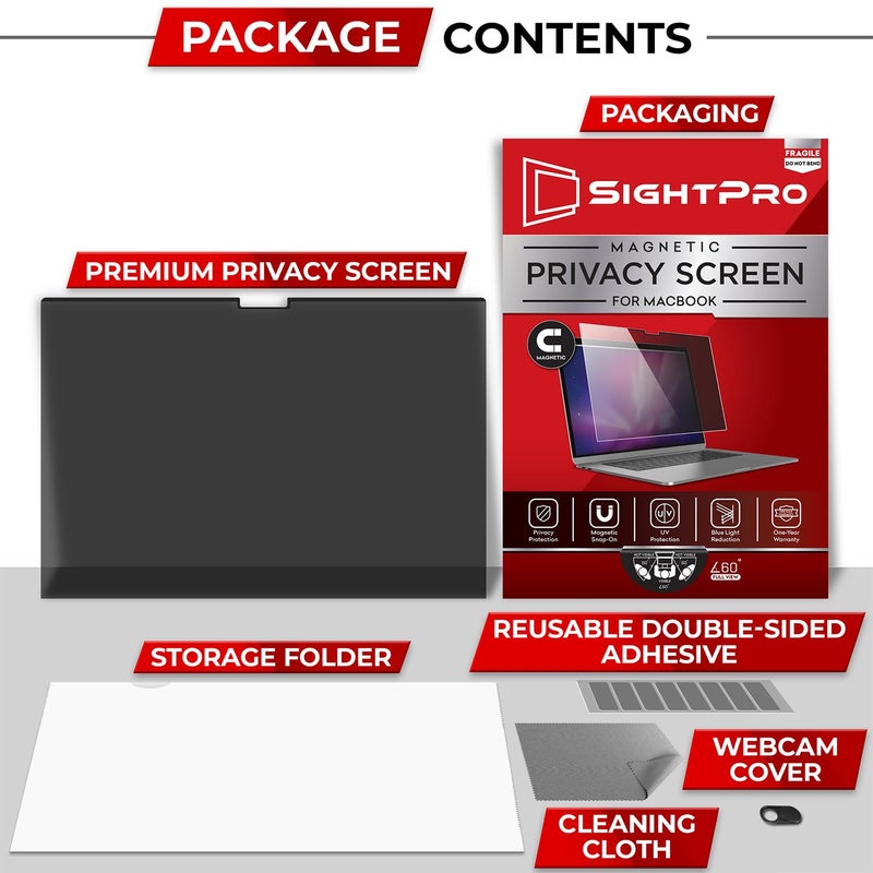 SightPro شاشة الخصوصية المغناطيسية SightPro لجهاز MacBook Pro مقاس 13 بوصة (2016، 2017، 2018، 2019، 2020، 2021، 2022، M1، M2) فلتر حماية الخصوصية القابل للإزالة لجهاز الكمبيوتر المحمول - Image 5