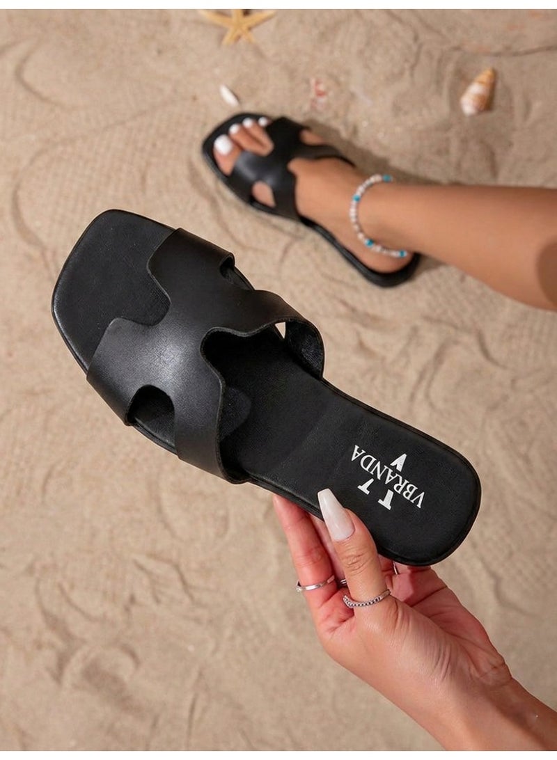 Vbranda Classic Flat Slipper with Modern Open Design SF-66-BLACK - Image 1