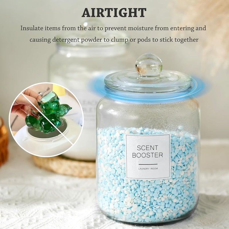 FyndraX Laundry Pods Glass Jars - Half Gallon Airtight Containers with Scoop and Labels for Organization and Storage Laundry Room Detergents Powder, Scent Booster Beads Holder, Set of 2 - Image 4
