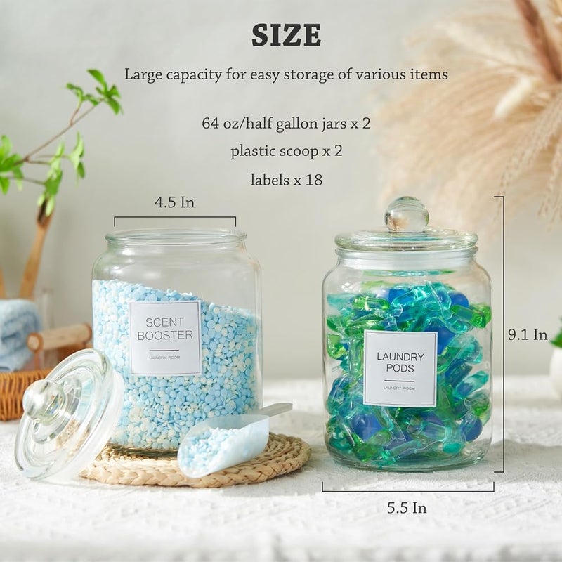 FyndraX Laundry Pods Glass Jars - Half Gallon Airtight Containers with Scoop and Labels for Organization and Storage Laundry Room Detergents Powder, Scent Booster Beads Holder, Set of 2 - Image 5