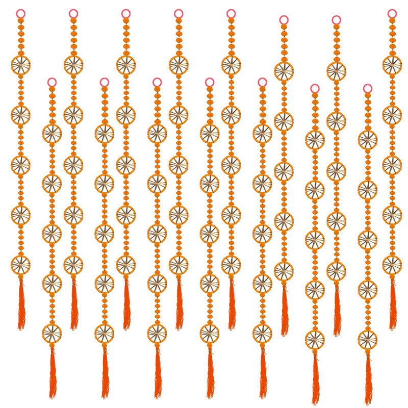 Rajasthan Kraft Rajasthan Kraft Handmade Pom Pom Beads with Gotta Patti Ring Tassels Used for Wall Decor and Door HangingHome Office Diwali Decoration Length 55 Inch Pack of 15 Colour Orange RK3480315  - Image 1