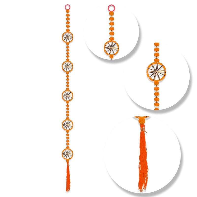 Rajasthan Kraft Rajasthan Kraft Handmade Pom Pom Beads with Gotta Patti Ring Tassels Used for Wall Decor and Door HangingHome Office Diwali Decoration Length 55 Inch Pack of 15 Colour Orange RK3480315  - Image 5