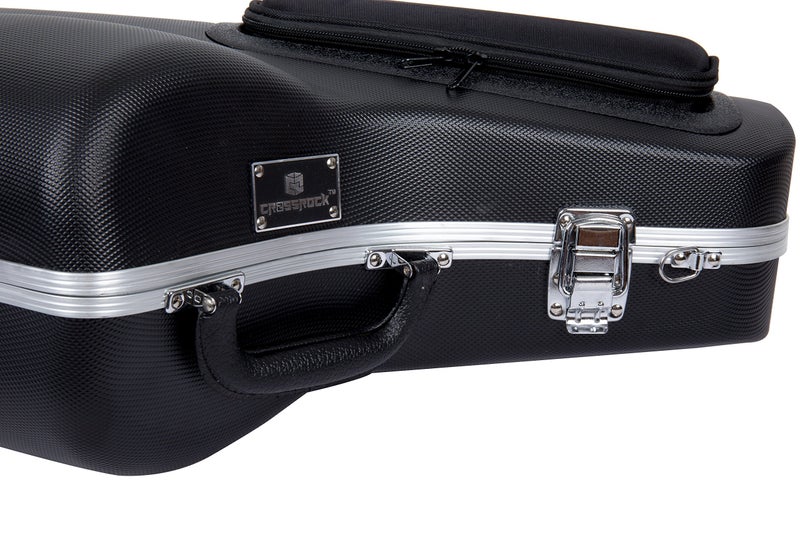 Crossrock ABS Alto Saxophone Case – Contoured Black Diamond Texture, Deep Blue Velvet Interior, Accessory Pocket, Security Lock & Detachable Strap - Image 5