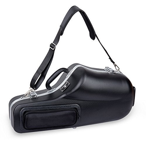 Crossrock ABS Alto Saxophone Case – Contoured Black Diamond Texture, Deep Blue Velvet Interior, Accessory Pocket, Security Lock & Detachable Strap - Image 1