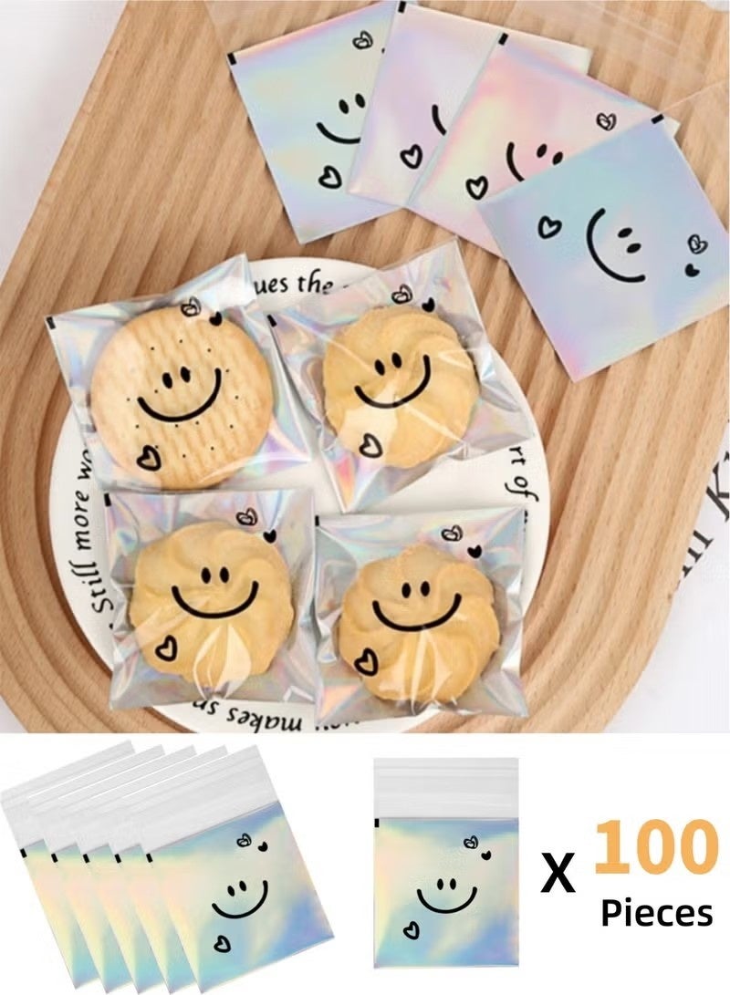 100Pcs Self Adhesive Smile Cookie Bags, Resealable Cookie Treat Cellophane Bags for Gift Giving, Poly Bags Good for Bakery Cookie Candy (2.8x2.8inch) - Image 1
