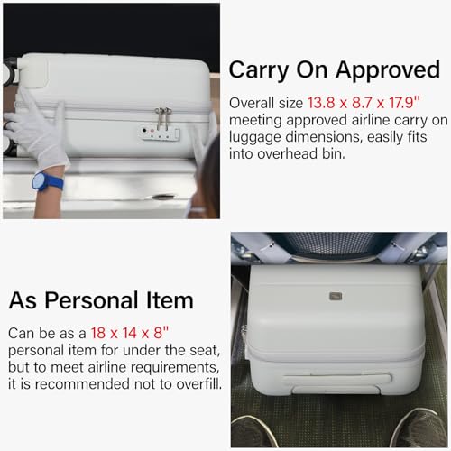 Hanke 16 Inch Underseat Carry On Luggage with Spinner Wheels Hard Shell Suitcases Mini Small Carry On Bag for Airline Approved TSA Luggage Lightweight Travel Suit Case(Smoke White) - Image 2