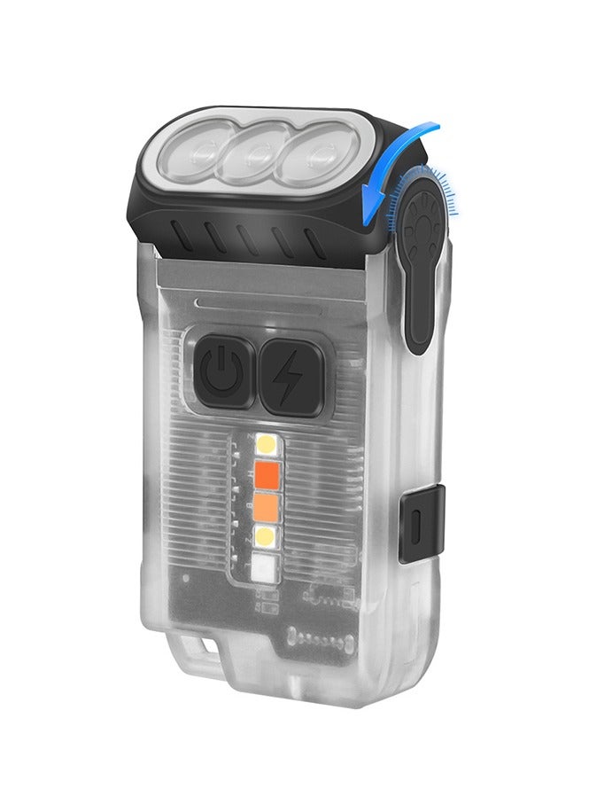 BORUIT V15 LED Keychain EDC Fluorescence Flashlight Clip Warm Work Light Type-C Rechargeable Torch Magnet Camping Pocket Lantern (White) - Image 1