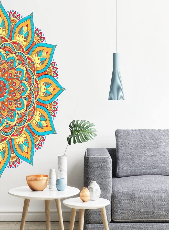 Supzone Half Mandala Boho Flower Wall Art Stickers - Large Colorful Boho Floral Wall Decals - For Bedroom, Living Room, Yoga Room, Headboard Backdrop, Sofa Decoration - Image 5
