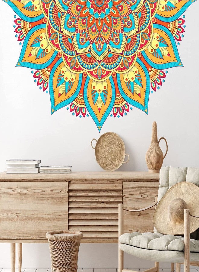 Supzone Half Mandala Boho Flower Wall Art Stickers - Large Colorful Boho Floral Wall Decals - For Bedroom, Living Room, Yoga Room, Headboard Backdrop, Sofa Decoration - Image 3