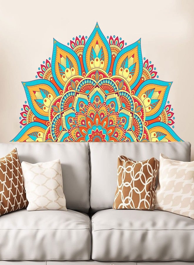 Supzone Half Mandala Boho Flower Wall Art Stickers - Large Colorful Boho Floral Wall Decals - For Bedroom, Living Room, Yoga Room, Headboard Backdrop, Sofa Decoration - Image 1