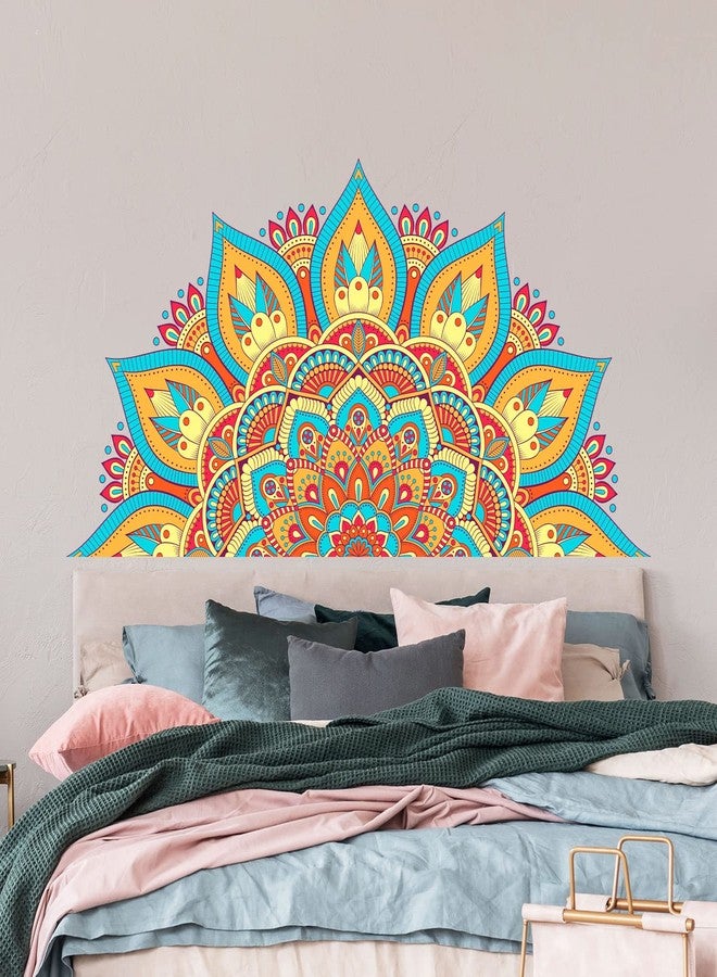 Supzone Half Mandala Boho Flower Wall Art Stickers - Large Colorful Boho Floral Wall Decals - For Bedroom, Living Room, Yoga Room, Headboard Backdrop, Sofa Decoration - Image 4