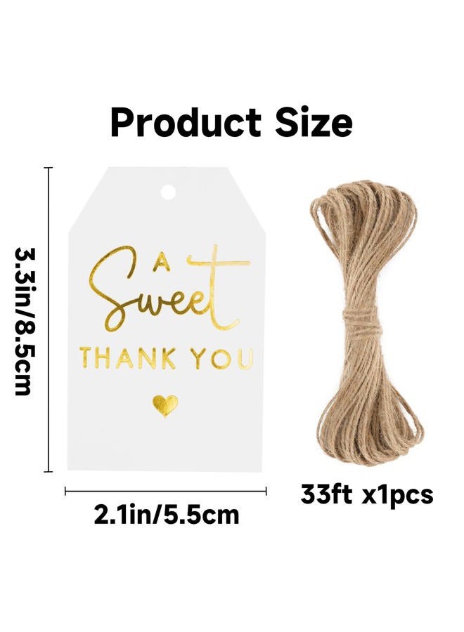 joycraft A Sweet Thank You Tags, joycraft 50Pcs Gold Thank You Gift Tags with String, 3x2 in White Kraft Paper Gift Tags, Sweet Thank You Tags for Wedding, Baby Shower, Birthday, Anniversary, Gift Wrap - Image 2