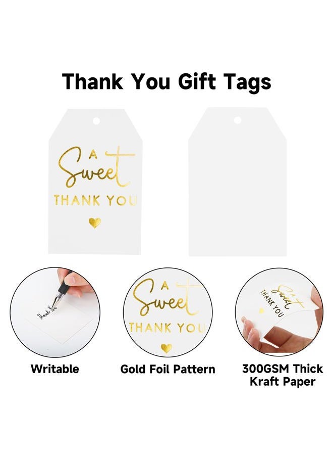joycraft A Sweet Thank You Tags, joycraft 50Pcs Gold Thank You Gift Tags with String, 3x2 in White Kraft Paper Gift Tags, Sweet Thank You Tags for Wedding, Baby Shower, Birthday, Anniversary, Gift Wrap - Image 3