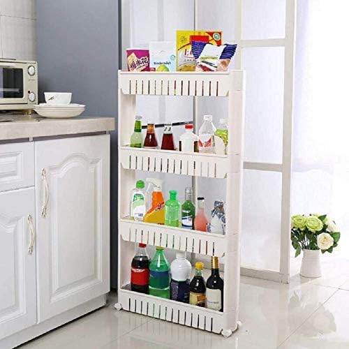 Baboies Multipurpose 4 Layer Storage Rack for Kitchen 4 Tier Space Saving Plastic Storage Organizer Bottle Holder with Wheels - Image 4