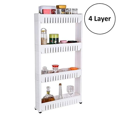 Baboies Multipurpose 4 Layer Storage Rack for Kitchen 4 Tier Space Saving Plastic Storage Organizer Bottle Holder with Wheels - Image 3