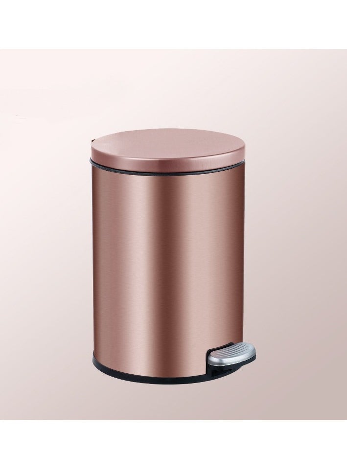 Generic - Trash Bin,12 Liter Stainless Steel Pedal Bin，Classic Round Pedal Trash Can, Hands-Free Ideal for Kitchen, Bathroom, Bedroom, Office, Round Shape Trash Can, Rose Gold - Image 1