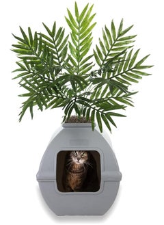 The Courtyard Hidden Litter Box Artificial Plants And Enclosed Square Cat Planter Litter Box Vented And Odor Filter Easy To Clean St Gray