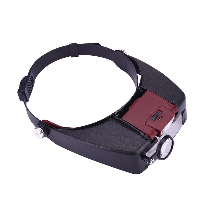 Red Headset Magnifying Glass: 1.5X To 8X Optical Grade Polycarbonate Lenses - Lightweight Acrylic Coated Lenses for Comfort, Adjustable Headband & Visor, LED Illumination for Close Work - Image 1