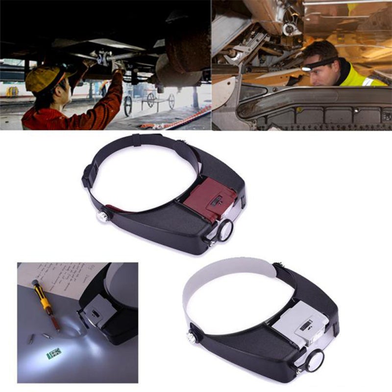 Red Headset Magnifying Glass: 1.5X To 8X Optical Grade Polycarbonate Lenses - Lightweight Acrylic Coated Lenses for Comfort, Adjustable Headband & Visor, LED Illumination for Close Work - Image 2