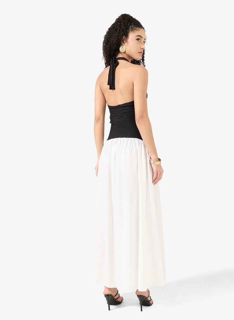 Ginger Halter Neck Monochrome Dress with Golden Accent - Image 2