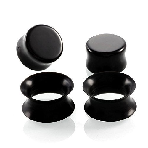 HQLA 2 Pairs Black Natural Obsidian Stone/Ultra-Thin Silicone Ear Gauges Plugs Tunnels Expanders Stretcher Body Piercing Jewelry,2g-5/8''(6mm-16mm) … (0g(8mm)) - Image 1