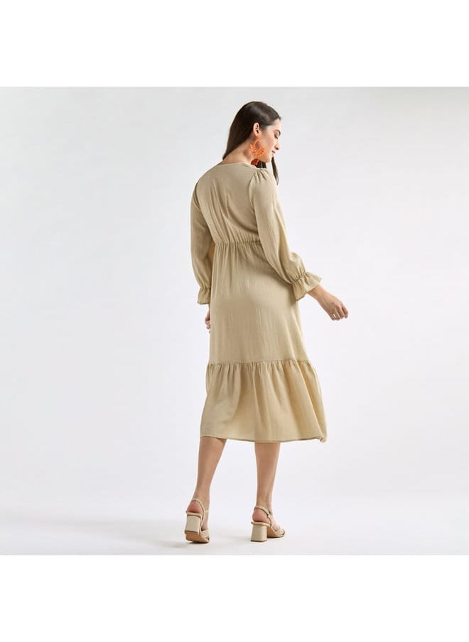 FAV Panelled A-line Dress with Square Neck and Bell Sleeves  - Image 3