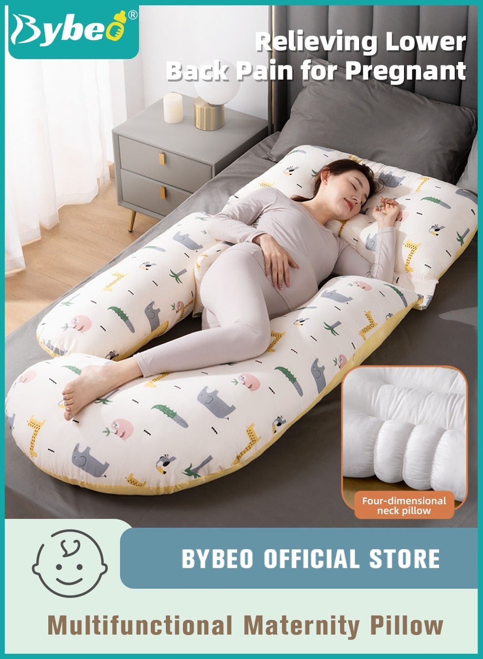 Bybeo Pregnancy Pillow, Full Body G Shaped Pillows for Maternity Sleeping Support, a Must Have for Pregnant Women, Back Hips Legs Belly Supporting, with Removable and Washable Cover