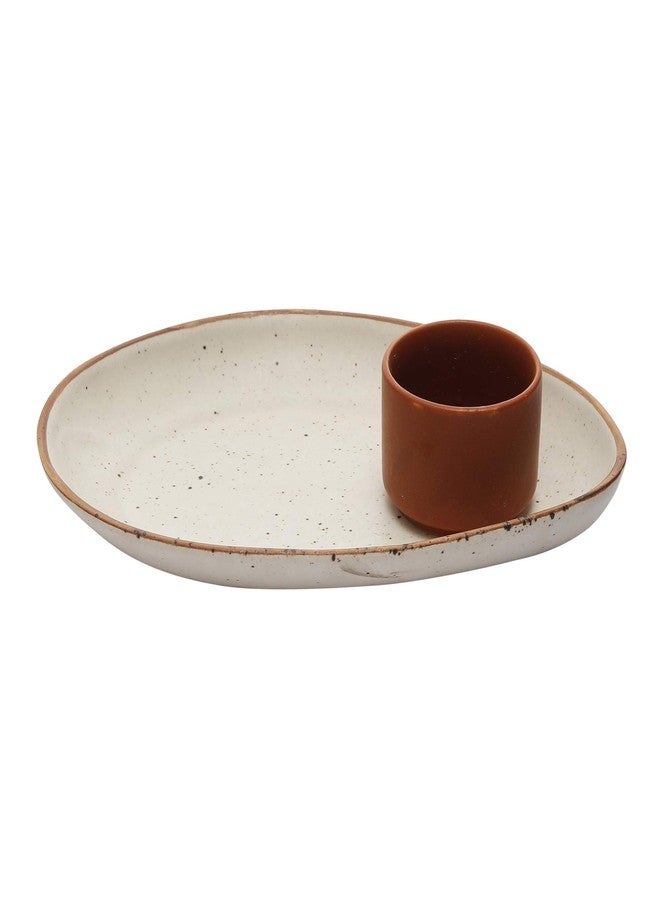miah decor طقم طبق بيضاوي من الخزف الحجري غير اللامع مصنوع يدويًا من MIAH Decor MD-302A مع وعاء غمس من الطين المحروق، قطعة واحدة - Image 1