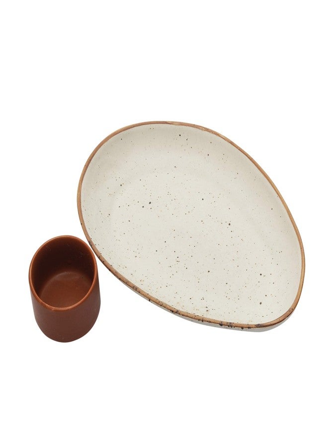 miah decor طقم طبق بيضاوي من الخزف الحجري غير اللامع مصنوع يدويًا من MIAH Decor MD-302A مع وعاء غمس من الطين المحروق، قطعة واحدة - Image 5