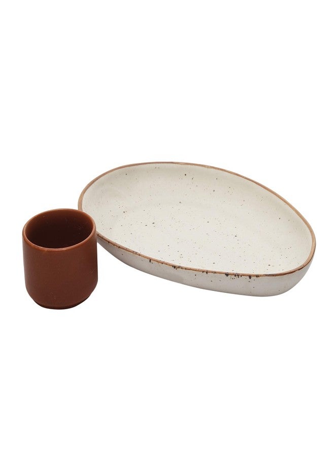 miah decor طقم طبق بيضاوي من الخزف الحجري غير اللامع مصنوع يدويًا من MIAH Decor MD-302A مع وعاء غمس من الطين المحروق، قطعة واحدة - Image 4