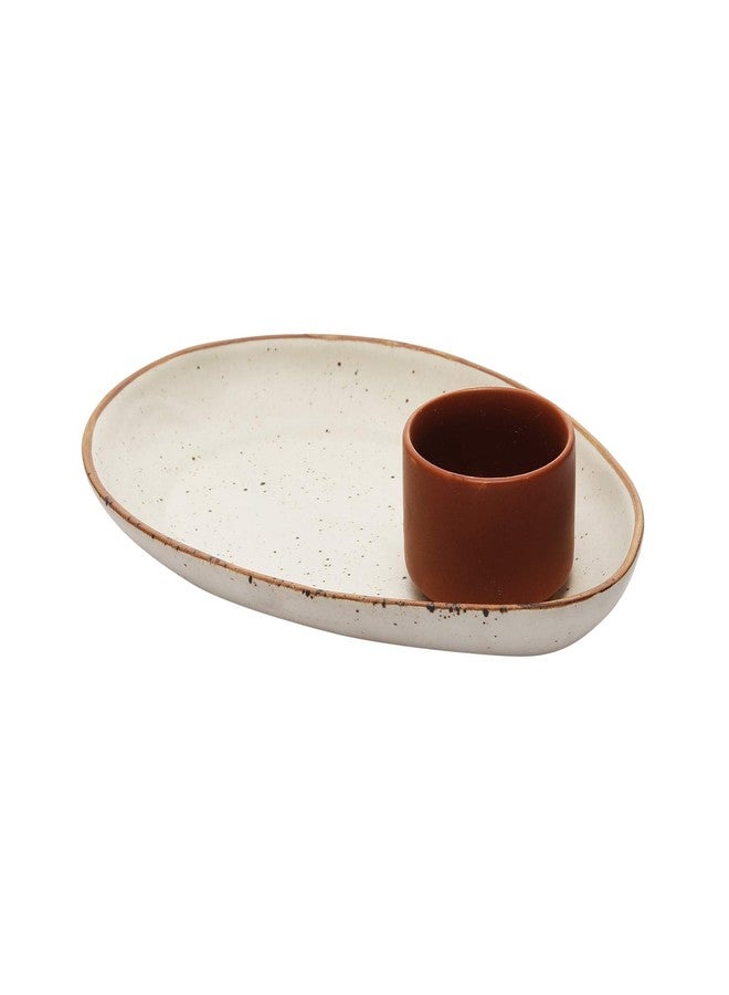 miah decor طقم طبق بيضاوي من الخزف الحجري غير اللامع مصنوع يدويًا من MIAH Decor MD-302A مع وعاء غمس من الطين المحروق، قطعة واحدة - Image 3