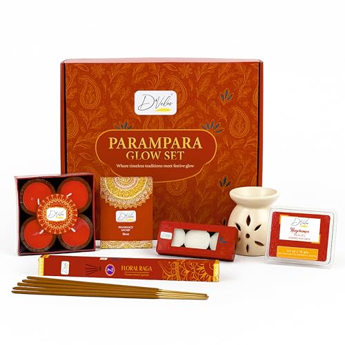 D'Velas D’Velas™ Parampara Glow Christmas Gift Box | Ceramic Aroma Burner, Wax Melts, Tealights, Scented Candles, Fragrance Sachet & Incense Sticks | Holiday Home Decor & Premium Christmas Gifting Set - Image 4