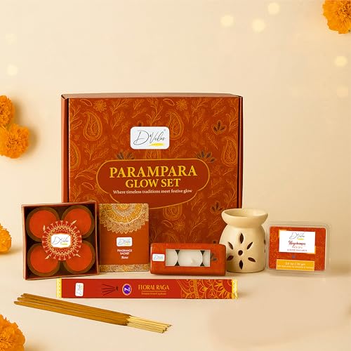 D'Velas D’Velas™ Parampara Glow Christmas Gift Box | Ceramic Aroma Burner, Wax Melts, Tealights, Scented Candles, Fragrance Sachet & Incense Sticks | Holiday Home Decor & Premium Christmas Gifting Set - Image 1