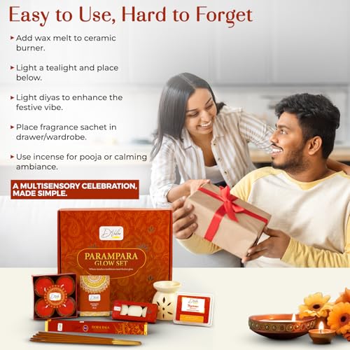 D'Velas D’Velas™ Parampara Glow Christmas Gift Box | Ceramic Aroma Burner, Wax Melts, Tealights, Scented Candles, Fragrance Sachet & Incense Sticks | Holiday Home Decor & Premium Christmas Gifting Set - Image 3