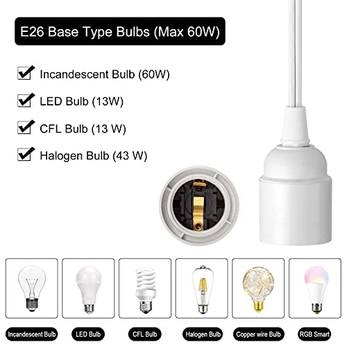 SIXZOONM 20Ft Extension Hanging Lantern Pendant Light Cord - White, E26 Light Bulb Socket with Cord, On/Off Switch, Polarized Plug, UL Approval Hanging Light Cable with Socket (No Bulb) - Image 4