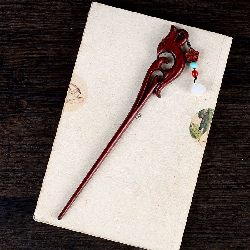 Generic New sandalwood hairpin natural Rosewood chopsticks ancient style hanfu hairpin wooden hairpin cheongsam updo hairpin wholesale Model 6 [length about 20cm]]