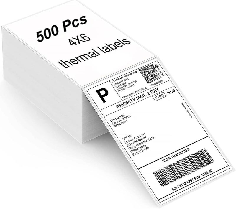 MBLABEL Thermal Direct Labels, 4"x6" Fanfold Thermal Label Printer Paper, Thermal Shipping Label Compatible with Zebra, MUNBYN and Rollo, Permanent Adhesive (500 Labels) - Image 1
