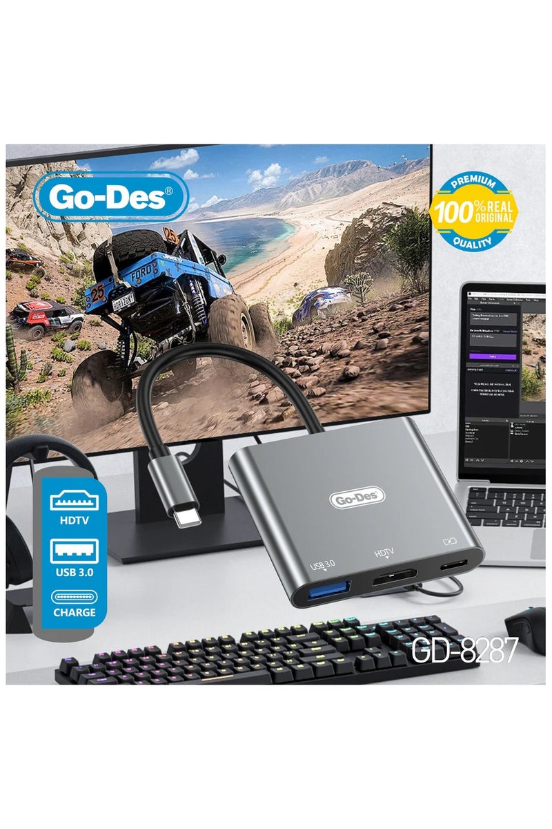 جو-ديز محول -3 في 1 USB C مع مخرج HDMI ونقل بيانات USB 3.0 وشحن PD لاتصال سلس مع أجهزة الكمبيوتر المحمولة وأجهزة التلفزيون وأجهزة العرض - Image 2