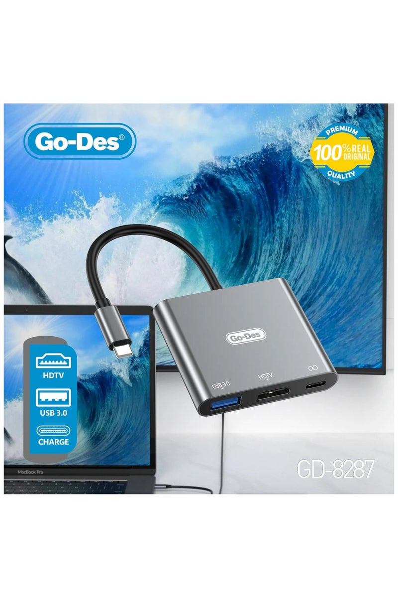 جو-ديز محول -3 في 1 USB C مع مخرج HDMI ونقل بيانات USB 3.0 وشحن PD لاتصال سلس مع أجهزة الكمبيوتر المحمولة وأجهزة التلفزيون وأجهزة العرض - Image 4