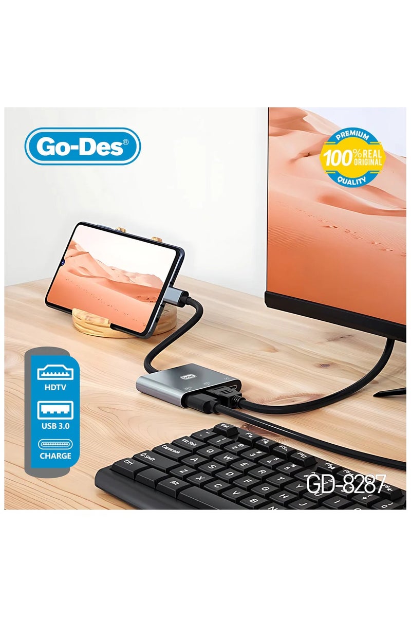 جو-ديز محول -3 في 1 USB C مع مخرج HDMI ونقل بيانات USB 3.0 وشحن PD لاتصال سلس مع أجهزة الكمبيوتر المحمولة وأجهزة التلفزيون وأجهزة العرض - Image 3