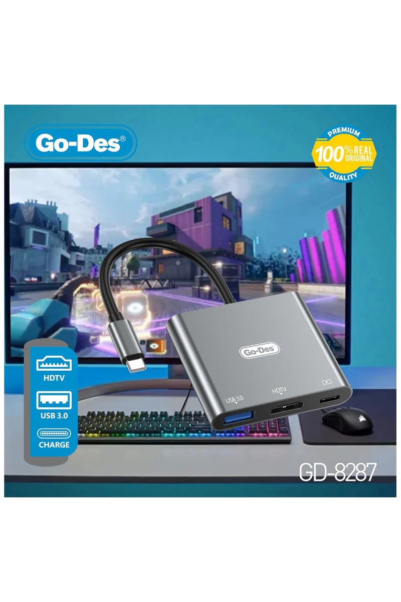 جو-ديز محول -3 في 1 USB C مع مخرج HDMI ونقل بيانات USB 3.0 وشحن PD لاتصال سلس مع أجهزة الكمبيوتر المحمولة وأجهزة التلفزيون وأجهزة العرض - Image 5