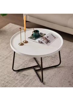 Generic SUPAAR Round Nesting Table Marble: Set of 2 Modern Low Tables Large 80cm Small 60cm Stone Top Plate Steel Legs Circle Center Accent Table Living Room Couch Furniture Decorative  - Image 4