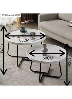 Generic SUPAAR Round Nesting Table Marble: Set of 2 Modern Low Tables Large 80cm Small 60cm Stone Top Plate Steel Legs Circle Center Accent Table Living Room Couch Furniture Decorative  - Image 2