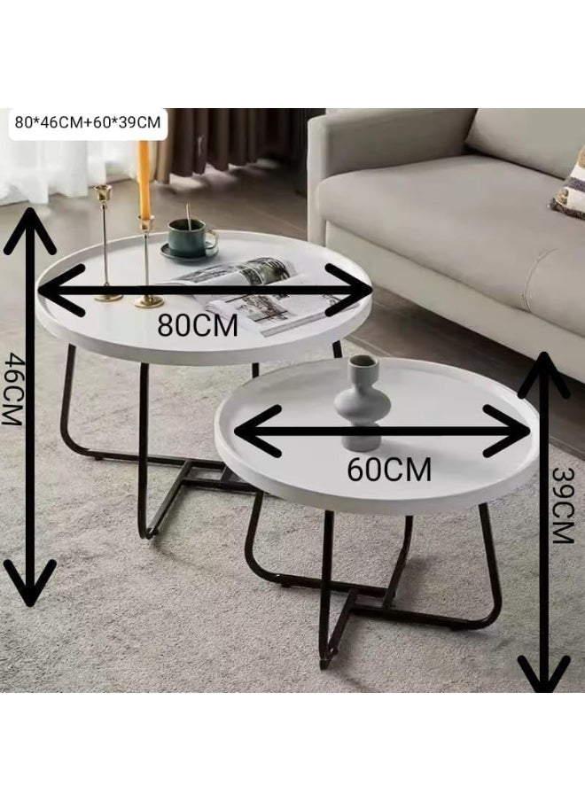 Generic SUPAAR Round Nesting Table Marble: Set of 2 Modern Low Tables Large 80cm Small 60cm Stone Top Plate Steel Legs Circle Center Accent Table Living Room Couch Furniture Decorative  - Image 2