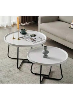 Generic SUPAAR Round Nesting Table Marble: Set of 2 Modern Low Tables Large 80cm Small 60cm Stone Top Plate Steel Legs Circle Center Accent Table Living Room Couch Furniture Decorative  - Image 5