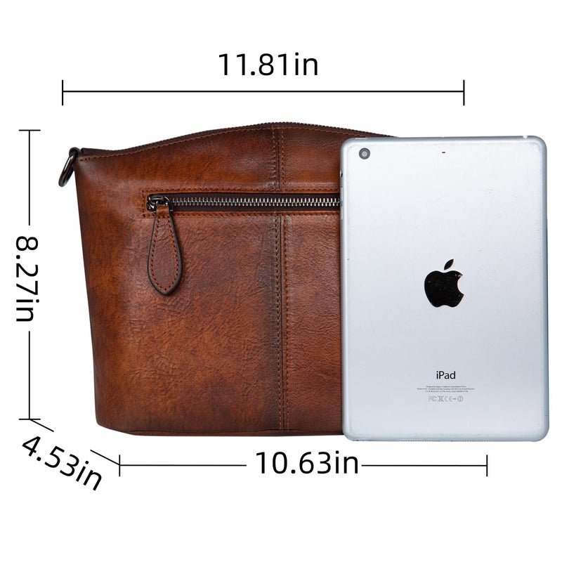 HESHE Leather Crossbody Bags for Women Vintage Satchel Bags Leather Purses and Handbags Small Shoulder Handbags Sling Pocket Bag Hobo Purse Designer Travel Bags (Brown) - Image 5