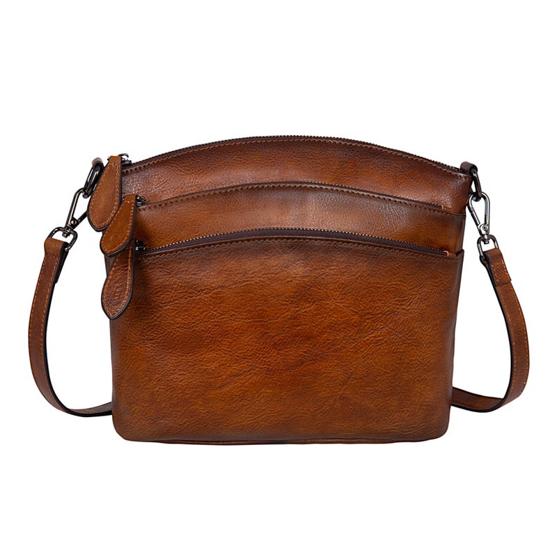 HESHE Leather Crossbody Bags for Women Vintage Satchel Bags Leather Purses and Handbags Small Shoulder Handbags Sling Pocket Bag Hobo Purse Designer Travel Bags (Brown) - Image 1