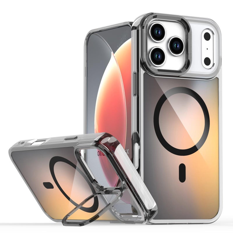 erorex For iPhone 17 Pro Max Plating Gradient Discolor MagSafe Phone Case with Holder(Black) - Image 1