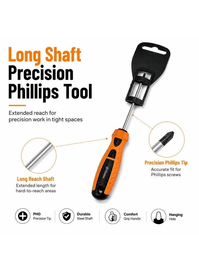 PH0 x 80mm Phillips Screwdriver, Long Shaft Cross Head Screwdriver With Orange Black Anti-Slip Comfort Grip Handle For DIY, Electronics, Furniture & Home Repair - Image 3